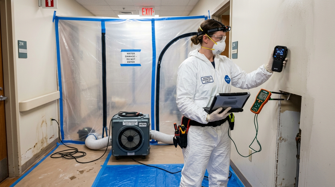 Commercial medical surgical facility negative pressure microbial containment inspection