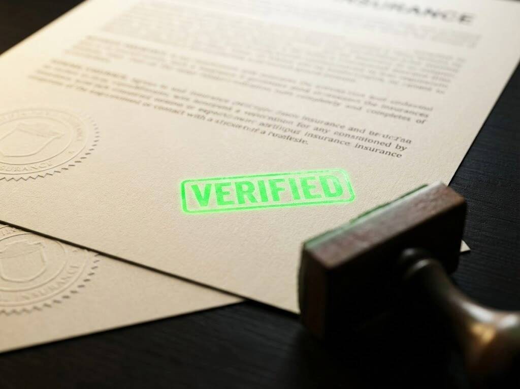 Official Certificate of Insurance with Verified Green Seal