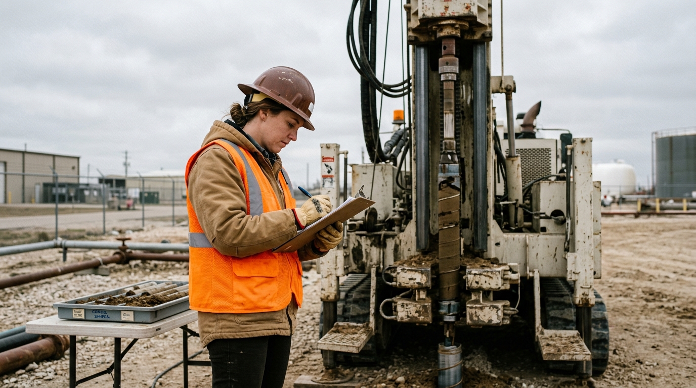 Geoprobe Direct-Push Hydraulic Soil Boring Rig Operating on Commercial Site